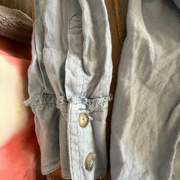 We The Free Frayed Edge Blue Chambray Button Up Shirt - Picture 3 of 10
